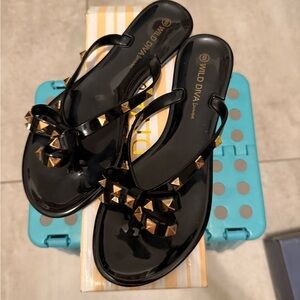 Wild Diva Black and Gold Studded Sandals